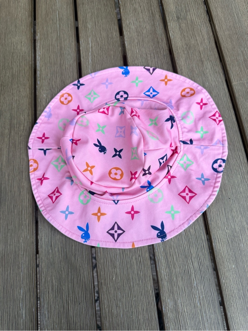 Pink Designer Inspired Monogram Bucket Hat Y2K Play Bunny Print Sun Hat